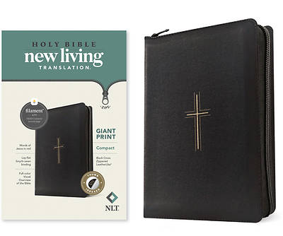 NLT Compact Giant Print Zipper Bible, Filament-Enabled Edition (Leatherlike, Black Cross, Indexed, Red Letter)