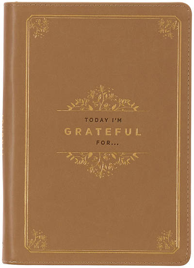 Picture of Classic Faux Leather Journal Today I'm Grateful for Tan/Gold Inspirational Notebook, Lined Pages W/Scripture, Ribbon Marker, Zipper Closure