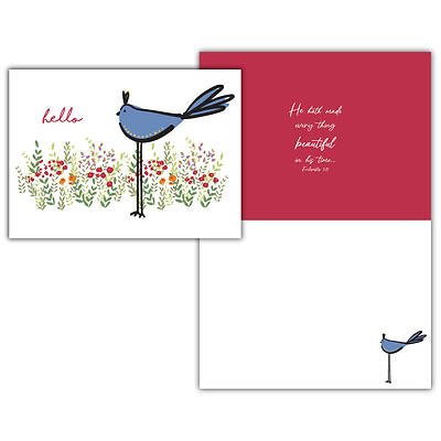 Blue Bird and Flowers Thinking of You Boxed Cards - Box of 12 Solid Design