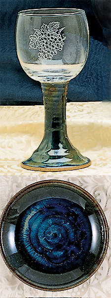 Ceramic and Glass Chalice and Paten Set