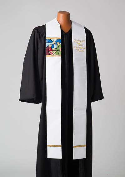 Picture of Christmas White Stole Rejoice the Savior is Born