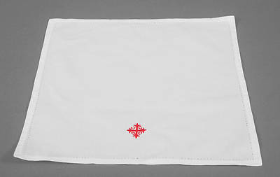 Cambric Linen Bread Plate Napkin with Red Cross and Vine