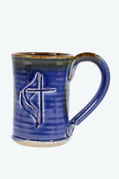 Cross and Flame Straight Side Ceramic Mug - Blue