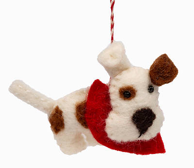 Picture of Wool Felt Dog Brown Spots & Red Scarf Ornament