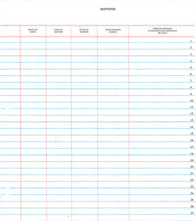 Picture of Westminster Church Register Binder Sheets  Roll of Baptized Members
