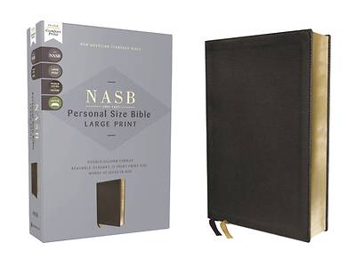 Picture of Nasb, Personal Size Bible, Large Print, Genuine Leather, Calfskin, Black, Red Letter, 1995 Text, Comfort Print