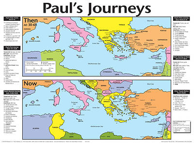 Picture of Paul's Journeys: Then And Now Bible Map® - Wall Map - Laminated