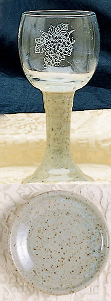 Ceramic and Etched Glass Chalice and Paten Set