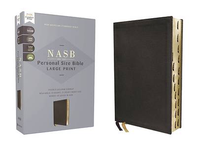 Picture of Nasb, Personal Size Bible, Large Print, Genuine Leather, Calfskin, Black, Red Letter, 1995 Text, Thumb Indexed, Comfort Print