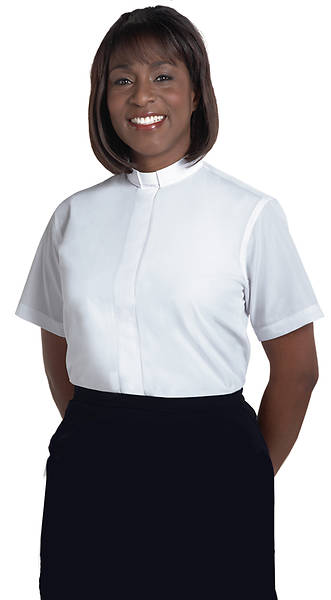 Picture of Murphy Women's Short Sleeve Tab Collar Clergy Blouse White - 14
