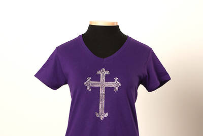 Picture of UMC Elegant Rhinestone Cross V-Neck Tee