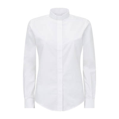 Fair Trade Women's Poly Cotton White Long Sleeve Tab Collar Clergy Shirt 18
