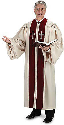 Murphy Ivory & Burgundy Pulpit Robe with Embroidered Ivory Crosses