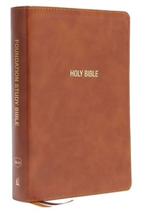 Picture of Nkjv, Foundation Study Bible, Large Print, Leathersoft, Brown, Red Letter, Thumb Indexed, Comfort Print