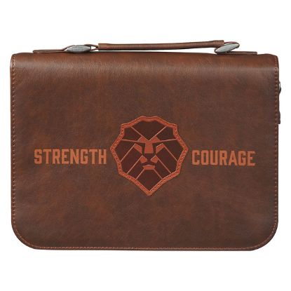Picture of Strength and Courage Honey-brown Faux Leather Classic Bible Cover Medium