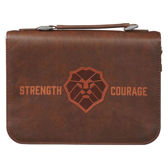 Picture of Strength and Courage Honey-brown Faux Leather Classic Bible Cover Large