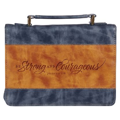 Picture of Strong and Courageous Butterscotch and Navy Classic Bible Cover Large