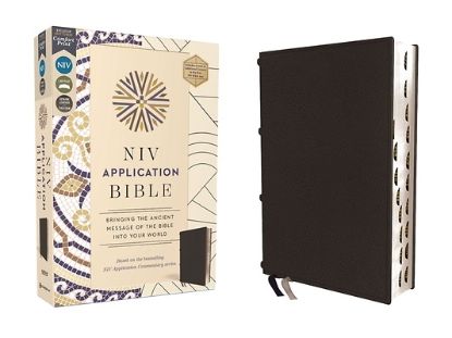 Picture of NIV Application Bible, Genuine Leather, Calfskin, Black, Red Letter, Thumb Indexed, Comfort Print