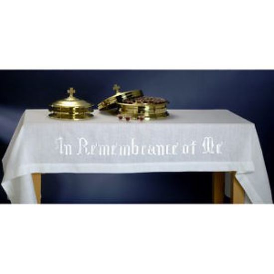 Picture of Embroidered 100% Linen In Remembrance of Me  Table Cover  50x86