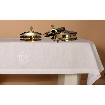 Picture of Embroidered 100% Linen IHS  Table Cover  50x86