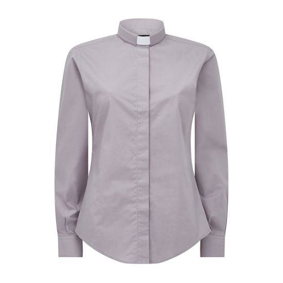 Picture of Fair Trade Women's Cotton Light Grey Long Sleeve Tab Collar Clergy Shirt 6
