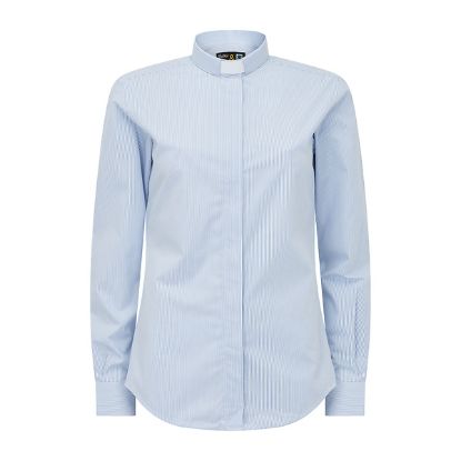 Picture of Fair Trade Women's Cotton Blue/White Stripes Long Sleeve Tab Collar Clergy Shirt