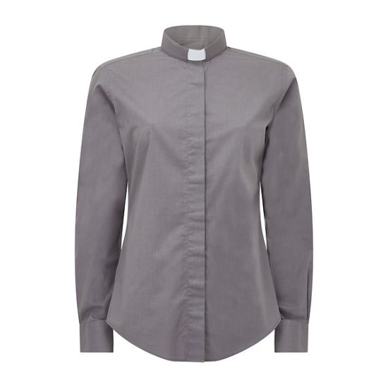 Picture of Fair Trade Women's Poly Cotton Charcoal Grey Long Sleeve Tab Collar Clergy Shirt 18