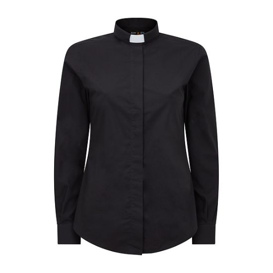 Picture of Fair Trade Women's Cotton Black Long Sleeve Tab Collar Clergy Shirt