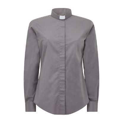 Picture of Fair Trade Women's Poly Cotton Charcoal Grey Long Sleeve Tab Collar Clergy Shirt 20