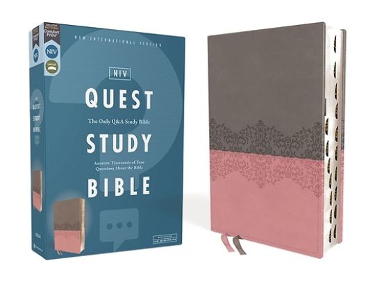 Picture of Niv, Quest Study Bible, Leathersoft, Gray/Pink, Thumb Indexed, Comfort Print