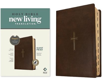 Picture of NLT Giant Print Bible, Filament Enabled (Leatherlike, Rustic Brown Gold Cross, Indexed, Red Letter)