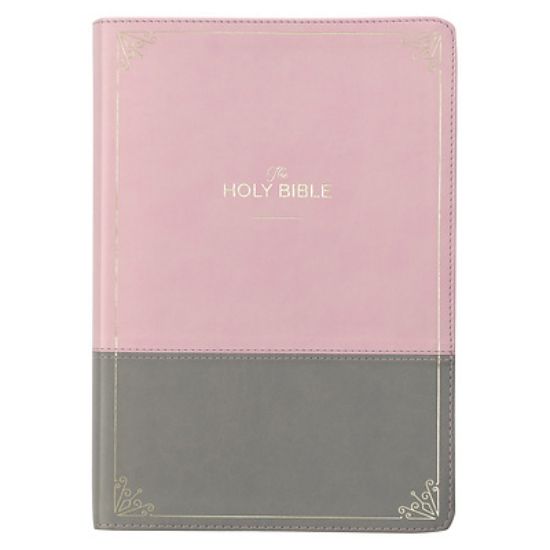Picture of KJV Super Giant Print Bible Two-Tone Pink/Gray Faux Leather