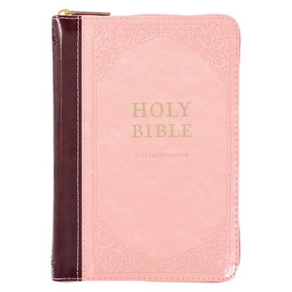 Picture of KJV Compact Bible Two-Tone Pink/Burgandy with Zipper Faux Leather
