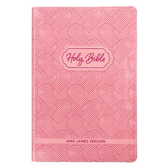 Picture of KJV Kids Bible, 40 Pages Full Color Study Helps, Presentation Page, Ribbon Marker, Holy Bible for Children Ages 8-12, Light Pink Hearts Faux Leather F