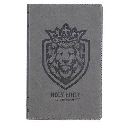 Picture of KJV Holy Bible, Gift Edition for Boys King James Version, Faux Leather Flexible Cover, Charcoal Gray Lion Emblem