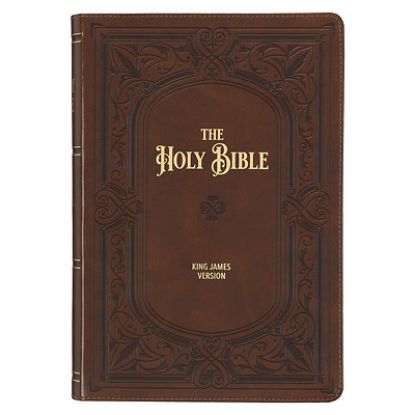 Picture of KJV Study Bible, Large Print King James Version Holy Bible, Thumb Tabs, Ribbons, Faux Leather Saddle Tan Framed Art Nouveau Debossed