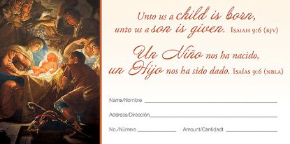 Picture of Christmas Unto Us a Child is Born Offering Envelope Bilingual