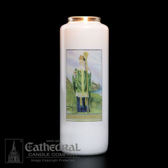 Picture of St. Patrick 6-Day Glass Prayer Candle