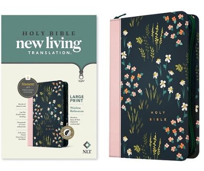 Picture of NLT Large Print Thinline Reference Zipper Bible, Filament Enabled Edition (Leatherlike, Meadow Navy & Pink, Indexed)