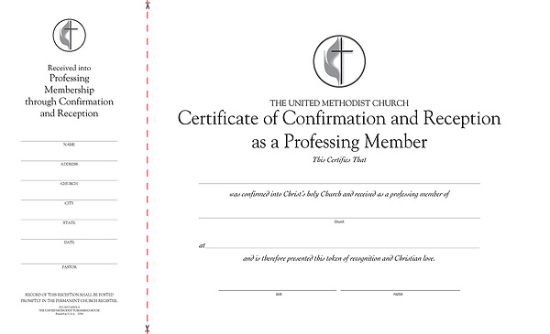 Picture of United Methodist Confirmation and Reception as a Professing Member Flat Certificate (Pkg of 26)
