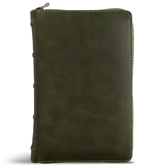 Picture of CSB Single-Column Compact Bible, Holman Handcrafted Collection, Zipper Closure, Olive Premium Calfskin