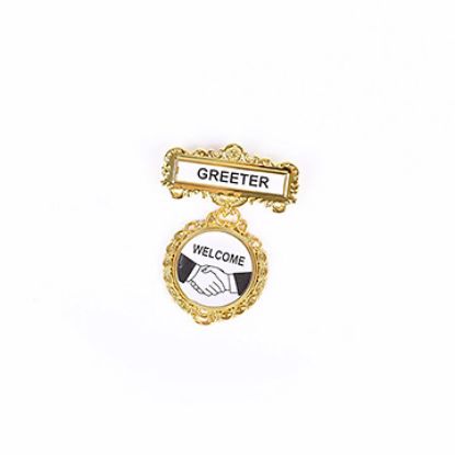 Picture of Badge Fancy Round Greeter Shaking Hands Pin