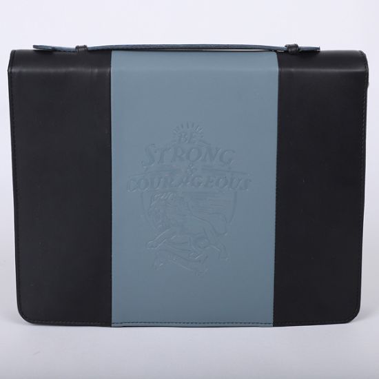 Picture of Bible Cover Imitation Leather Be Strong Black/Grey Large