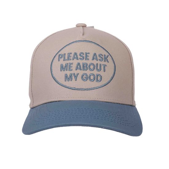Picture of Cap Please Ask Me About My God Blue/Tan