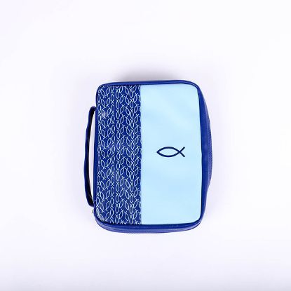 Picture of Bible Cover Imitation Leather Multiple Fish 2-Tone Blue Large