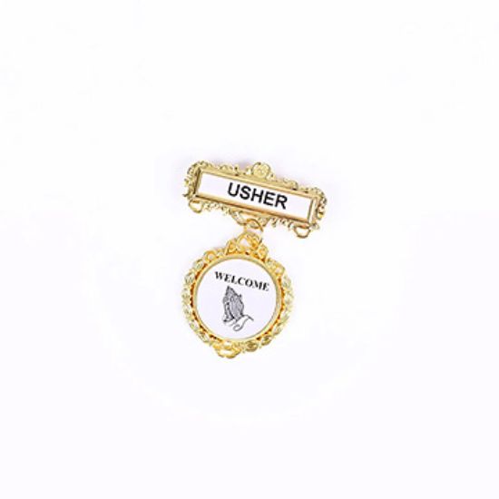 Picture of Badge Fancy Round Usher Ethnic Praying Hands Pin