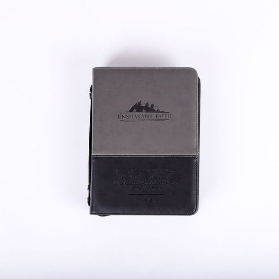 Picture of Bible Cover Imitation Leather Unshakable Faith Grey/Black Large
