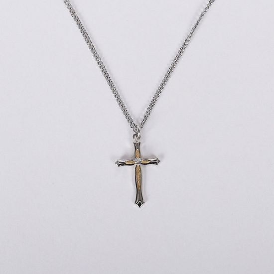 Picture of Necklace 2 Tone Cross Zircon Crystal Sterling 18"