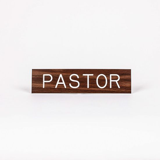 Picture of Sign Engraved Pastor Adhesive Back Walnut