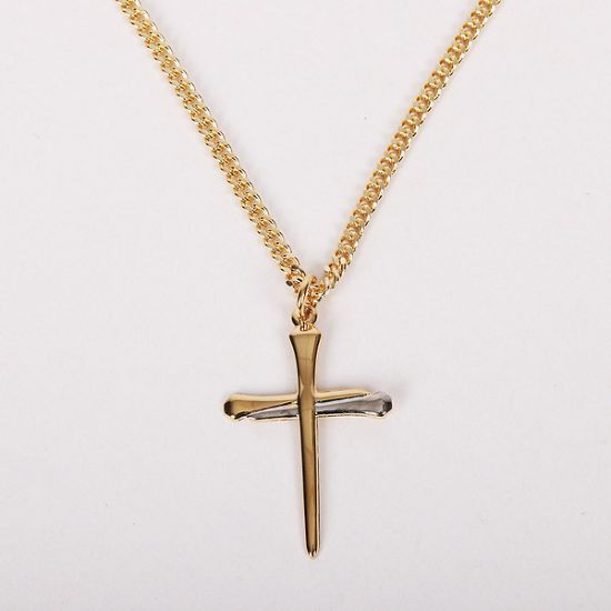 Picture of Necklace 2 Tone Nail Cross Gold Over Sterling 24"